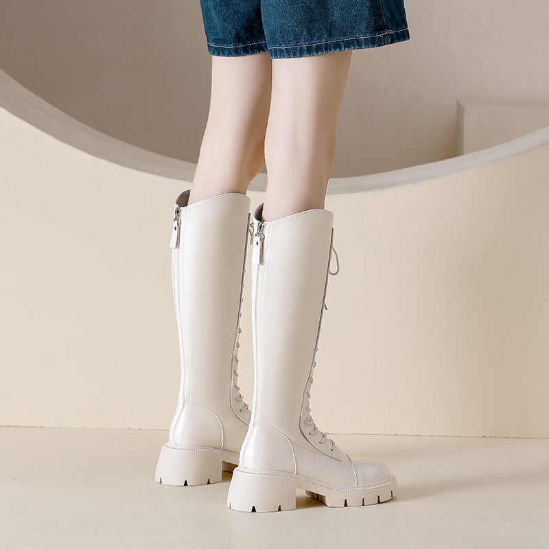 Chunky Platform Large Small Size Below The Knee Fat Widened Women's Leather Boots