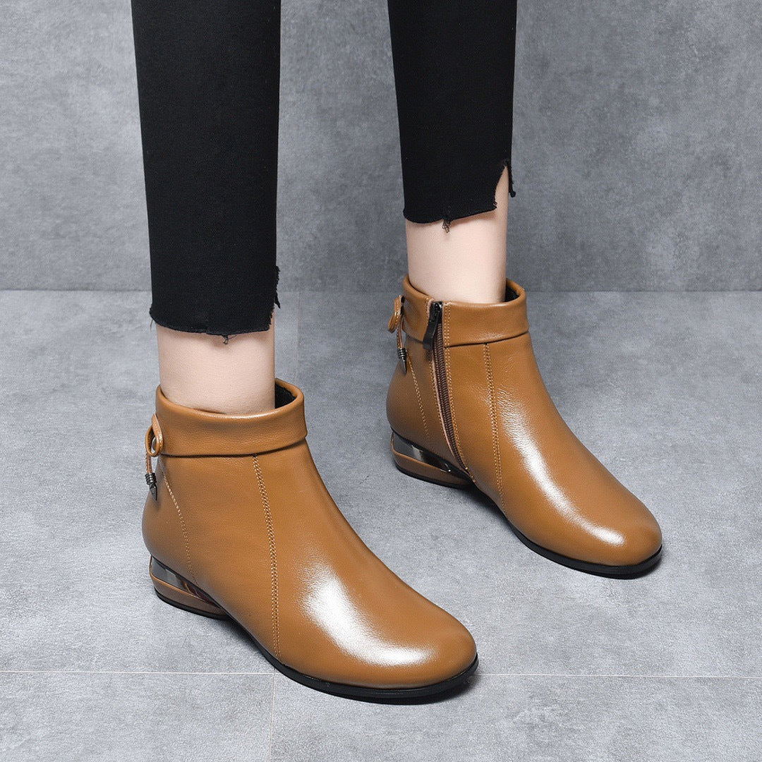 Women's Winter Short Flat Mom Spring British Women's Leather Boots