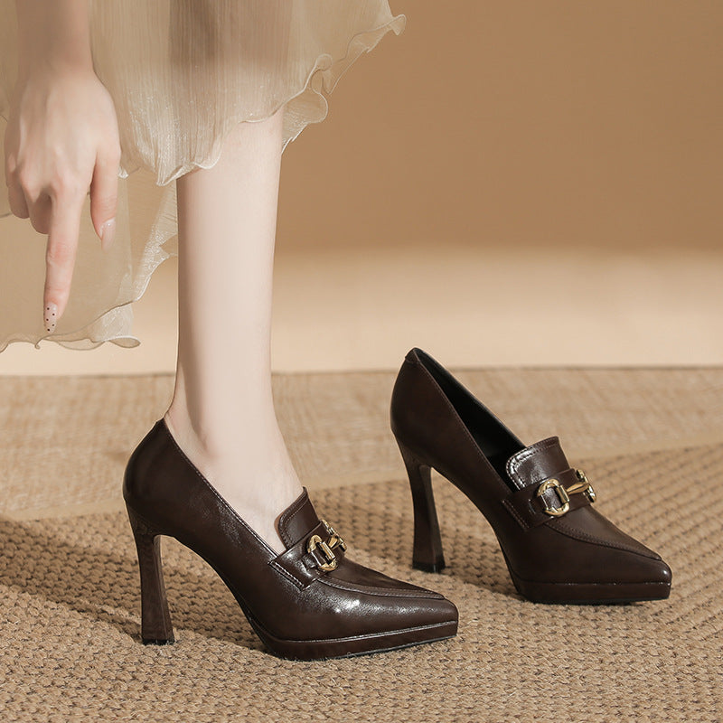Women's Waterproof Platform Not Tired Feet High Pointed Stiletto Metal Buckle Women's Fashion Shoes