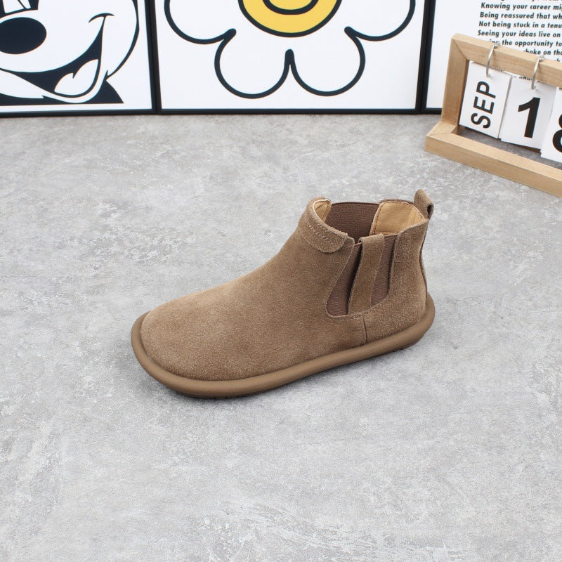 Women's Korean Style Genuine Flat Round Toe Women's Leather Boots