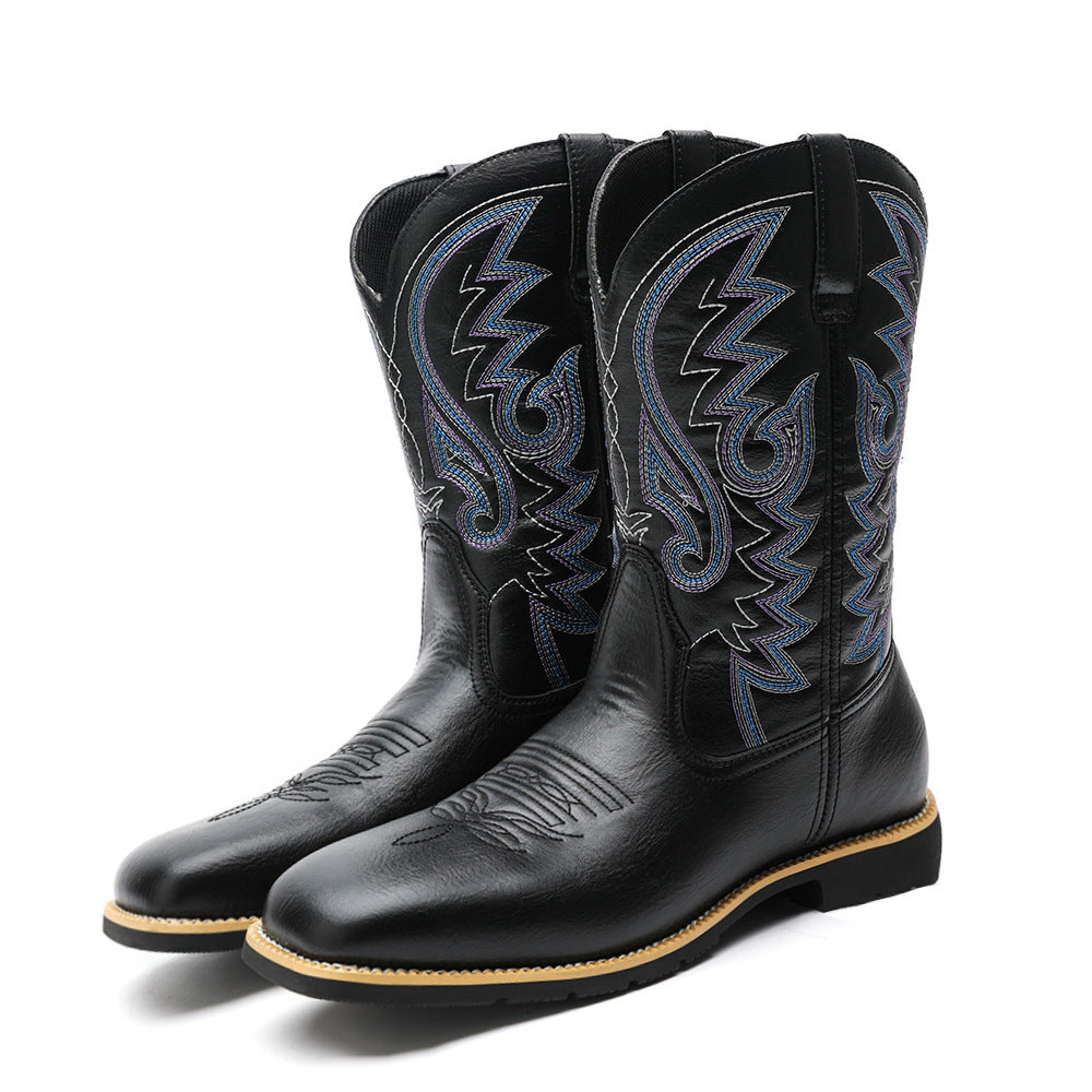 Sleeve Large Wide Head Western Cowboy Men's Leather Boots