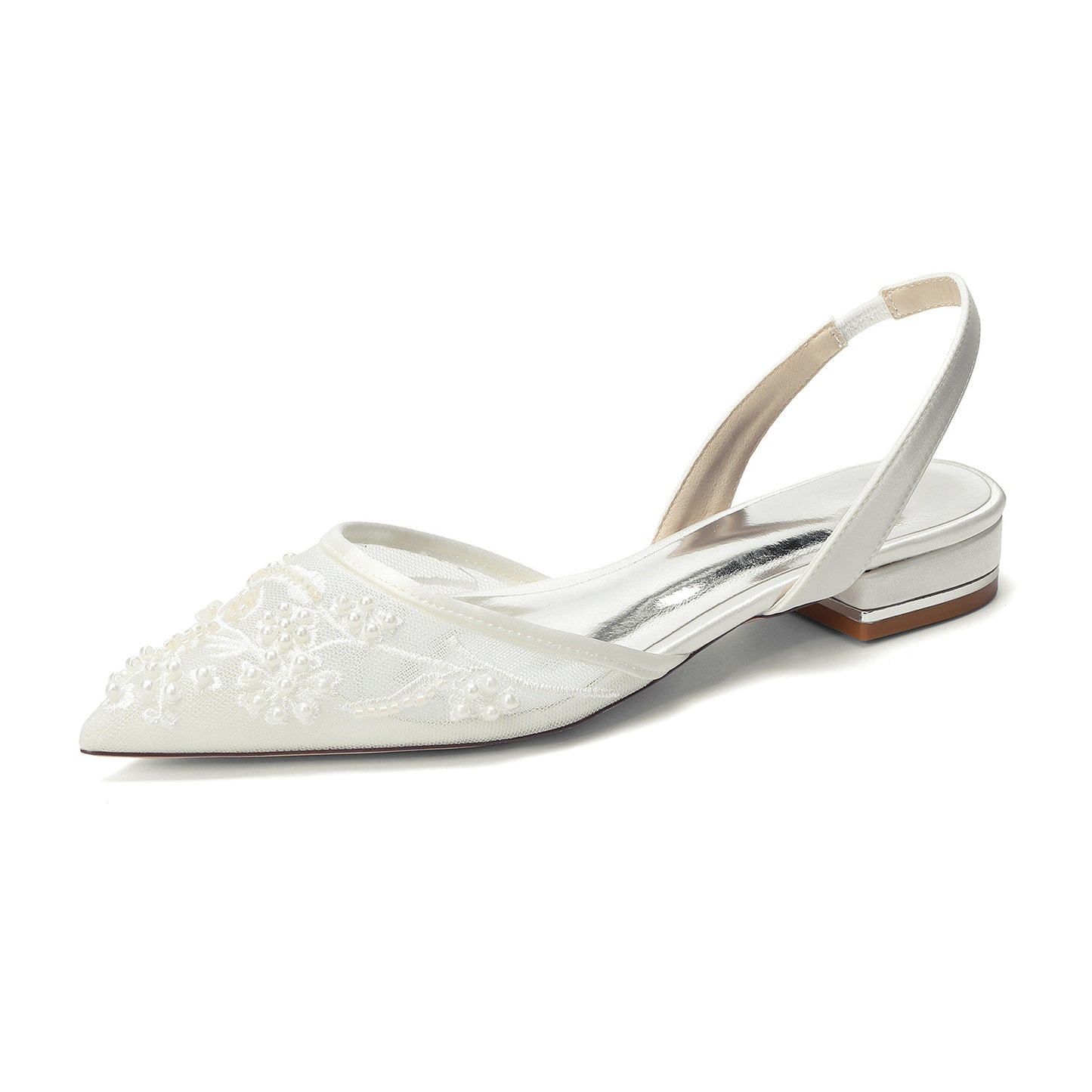 Women's Pointed Pearl Embroidered Back Strap Wedding Bridal Women's Fashion Shoes