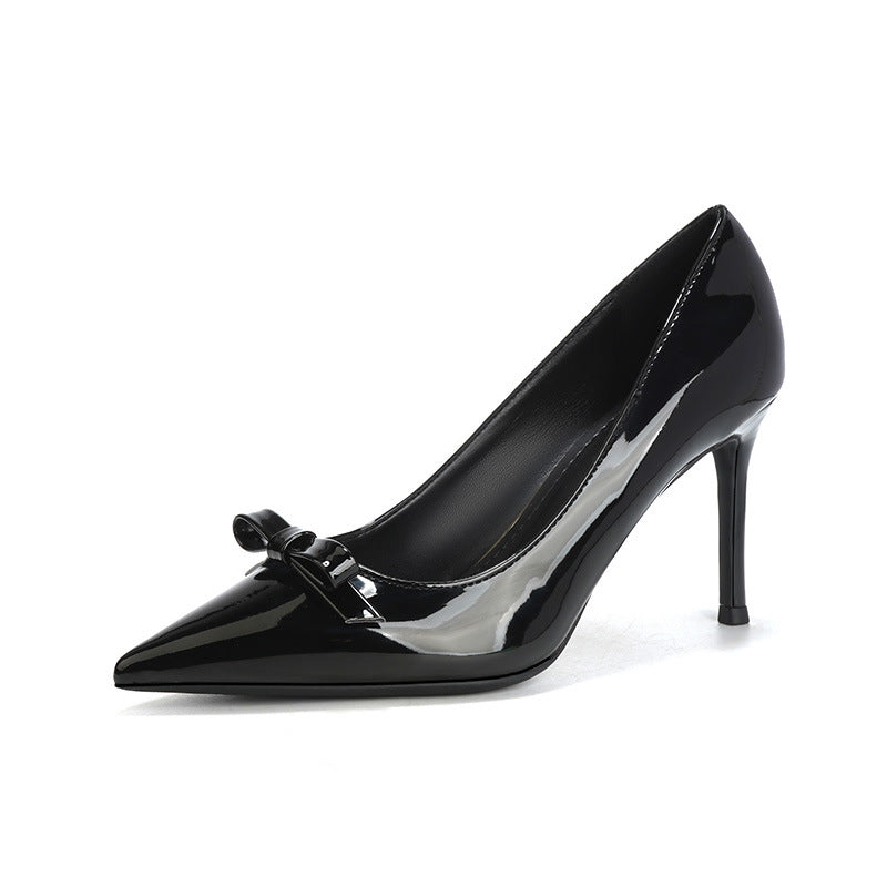 High Stiletto Pointed Patent Bow French Style Women's Fashion Shoes