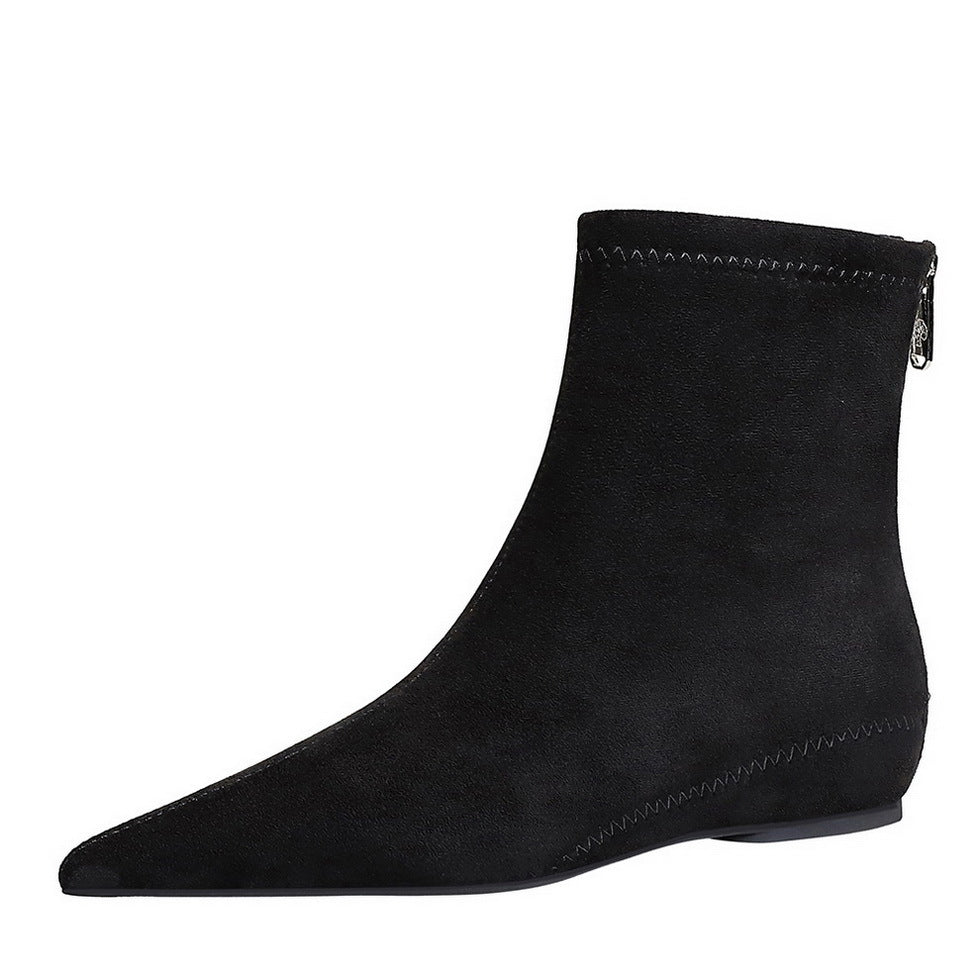 Women's Fashionable Simple Low Wedge Hidden Pointed Toe Pedicure Slimming Suede Boots
