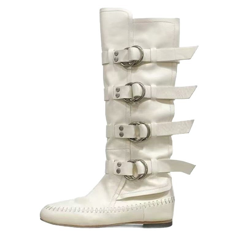 Style Paris Stylish Niche Retro Handmade Sewing Strap Women's Leather Boots