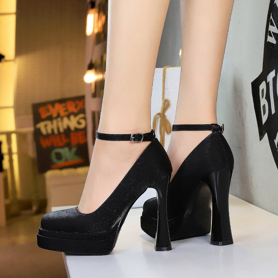 Women's Satin High Low-cut Waterproof Platform Chunky Women's Fashion Shoes
