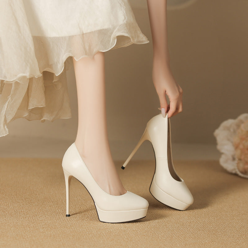 Women's Sexy Waterproof Platform High Not Tired Feet Temperament Round Toe Heels