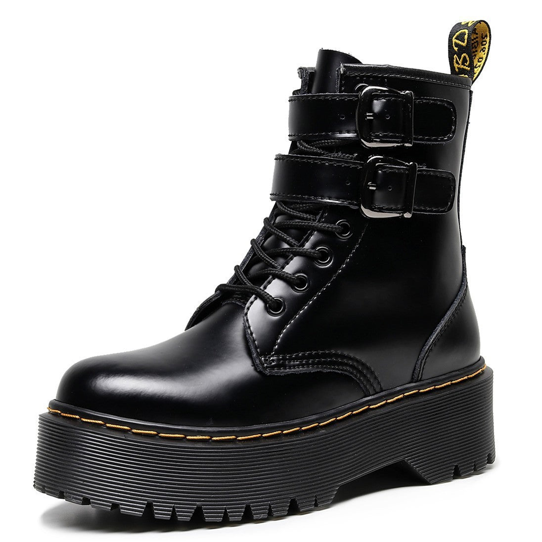 Women's Double Buckle Thick Bottom Martin Side Zipper Hasp Ankle Women's Leather Boots