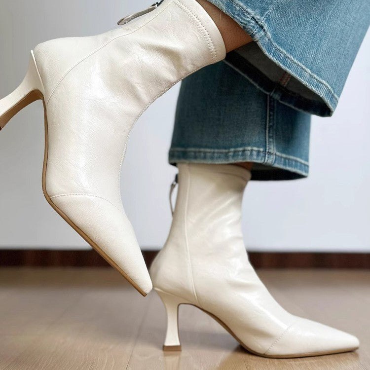 Women's High Pointed Martin Back Skinny Zip Ankle Women's Leather Boots