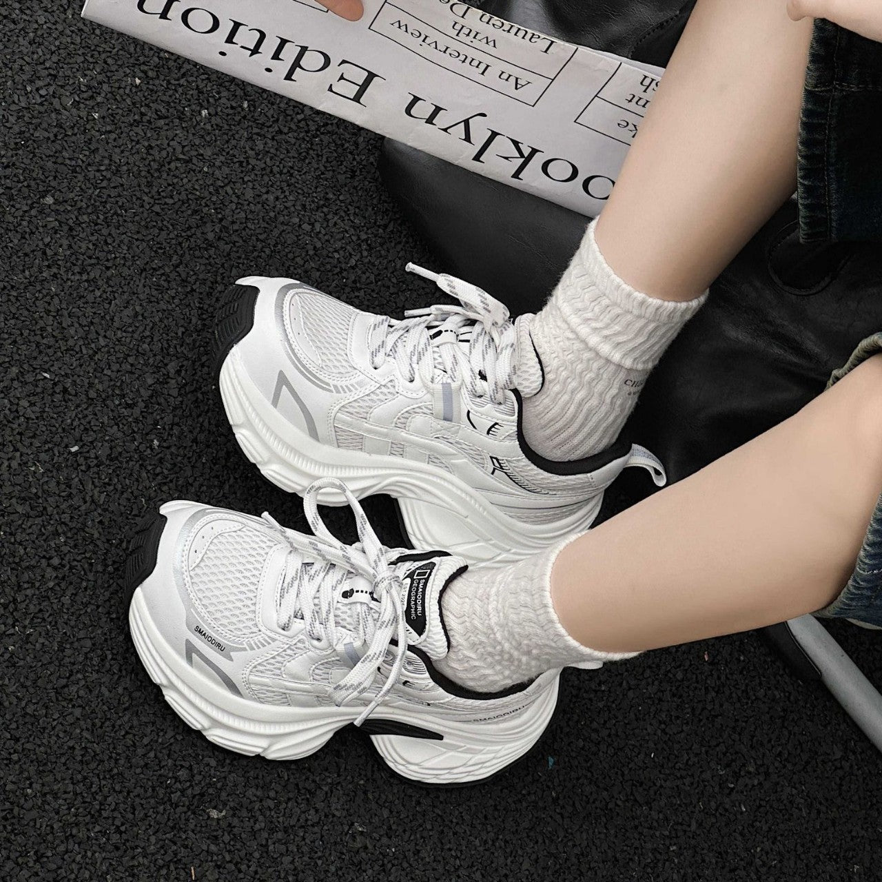 Women's Genuine Breathable Platform Dad Autumn Small Height Increased Women's Sports Shoes