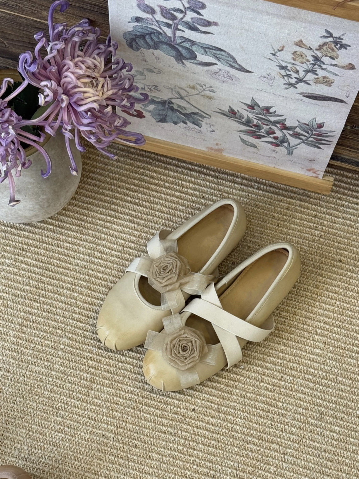 French Flat Flower Mandarin Duck Shallow Mouth Pumps Female Summer Women's Fashion Shoes