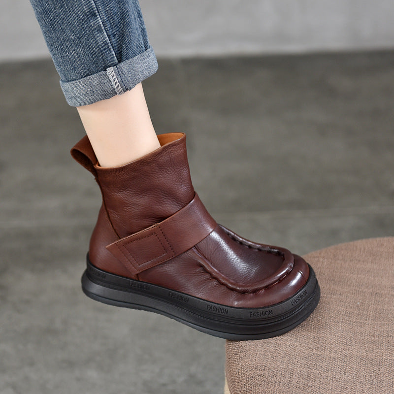 Women's Activity Price Retro Velcro Cowhide Women's Leather Boots
