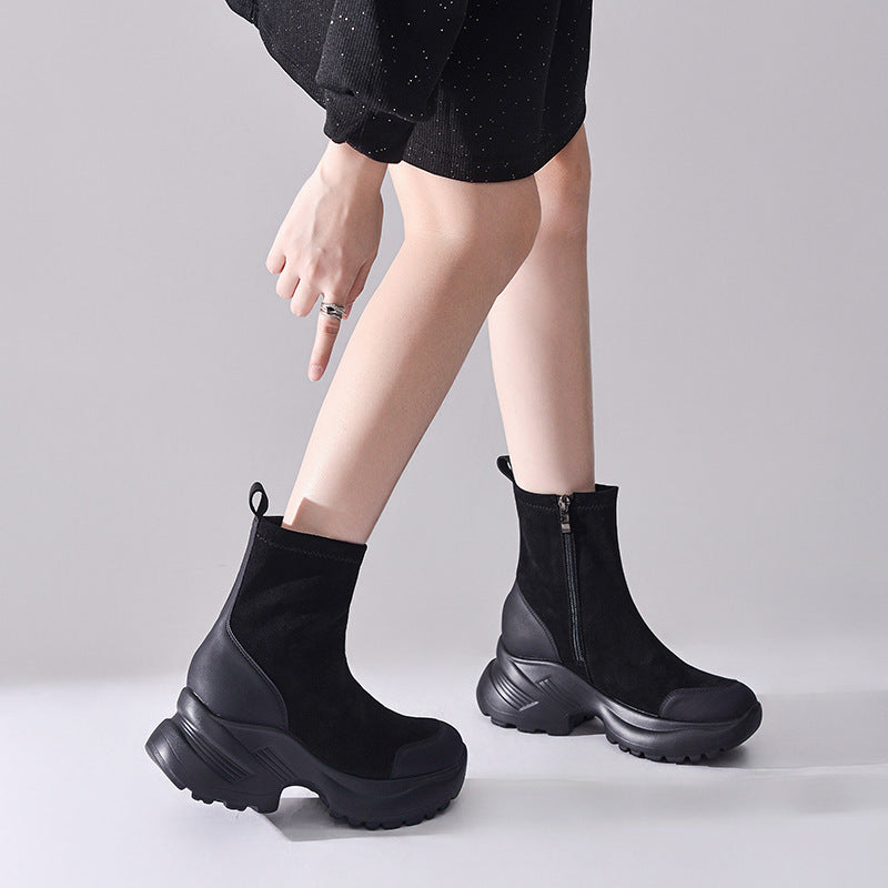Women's Veet Cocoa Dolphin Free Retro Stretch Thick Bottom Women's Leather Boots