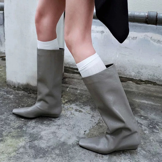 Women's Version Korean Simple Square Toe Temperament Low Knight Female Boots