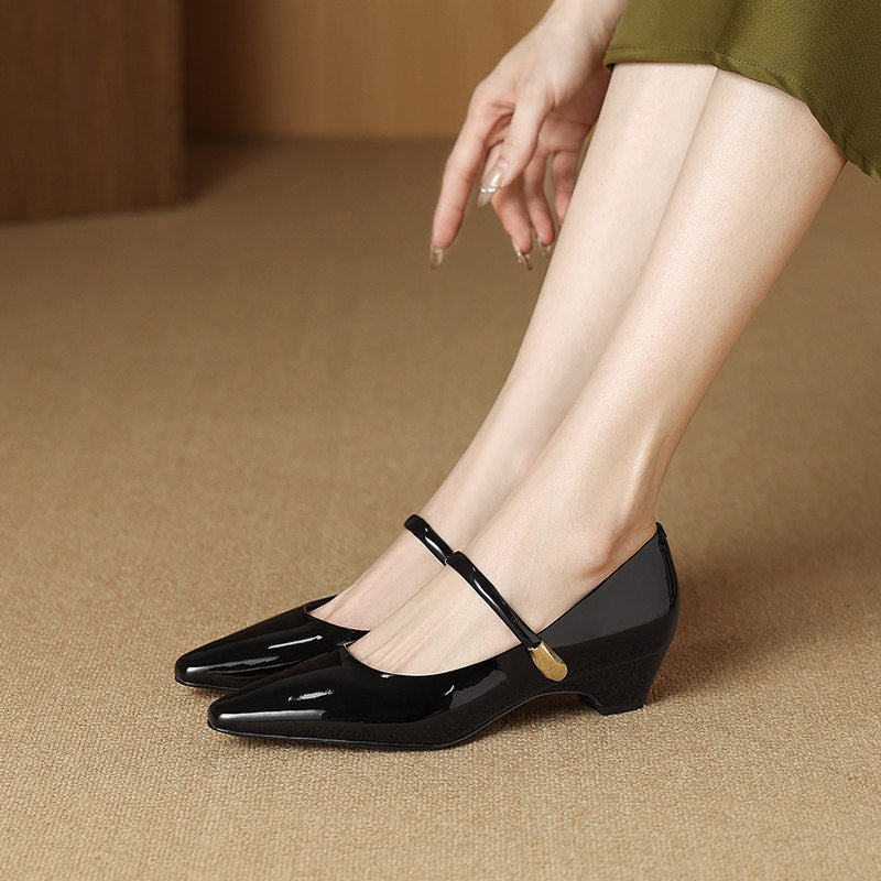 Women's Chunky Mary Jane Spring Authentic Square Toe Comfortable Heels