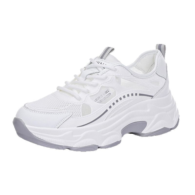 Women's Mesh Surface Plastic Drop White Thick Bottom Fashionable For Pure Sneakers