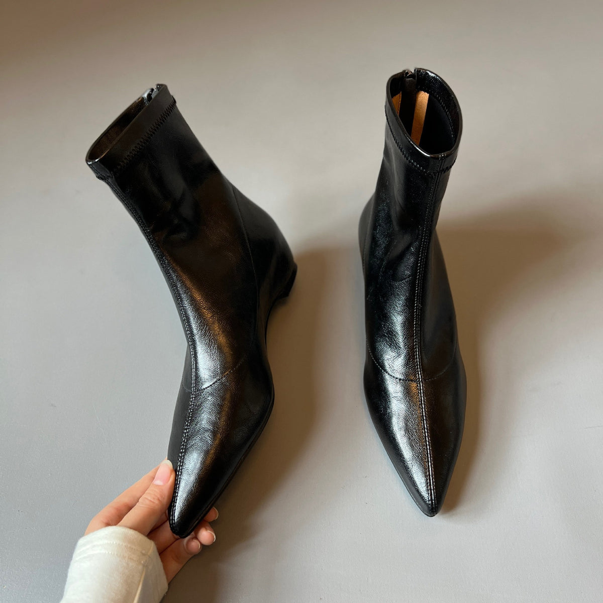 Height Increasing Insole Skinny Flat Bottom Pointed Toe Boots