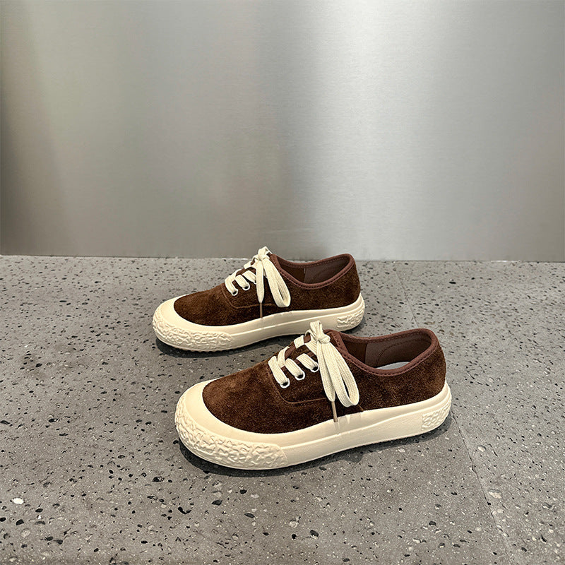 Women's First Layer Cowhide Platform Spring Running Korean Flat Women's Casual Shoes