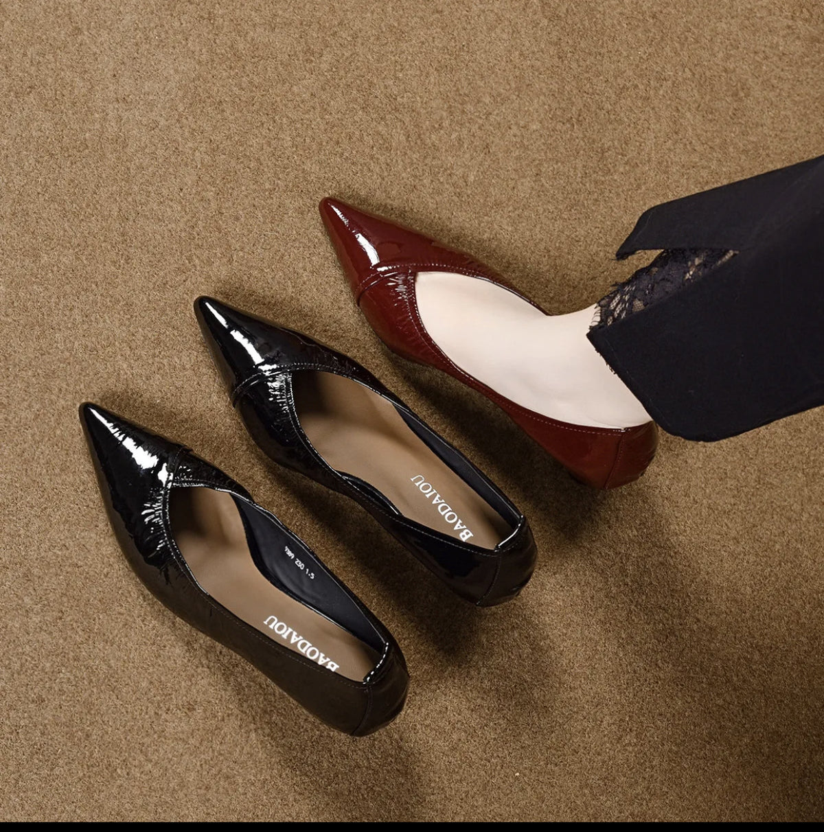 Women's Autumn Wrinkle Patent Low-cut Pointed Toe Small Men's Shoes