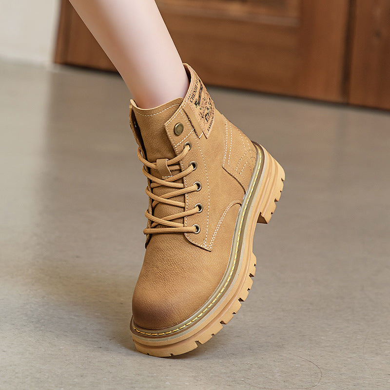 Women's Autumn Invisible Elevated Breathable Retro British Style Thick-soled Boots