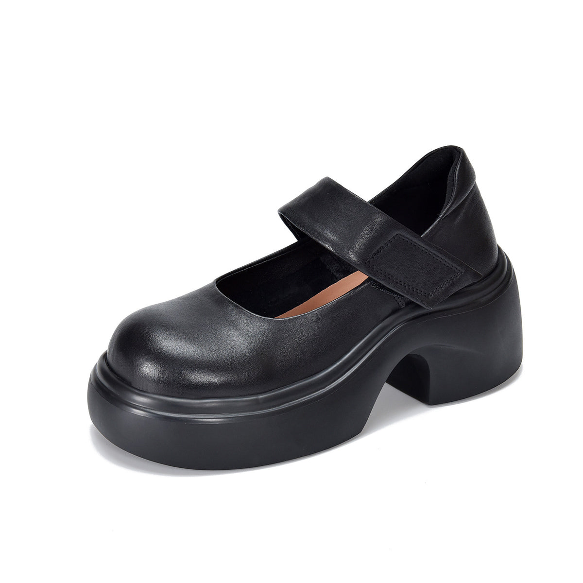 Women's Thick Bottom Shallow Mouth Pumps Genuine Velcro Spring First Layer Women's Fashion Shoes