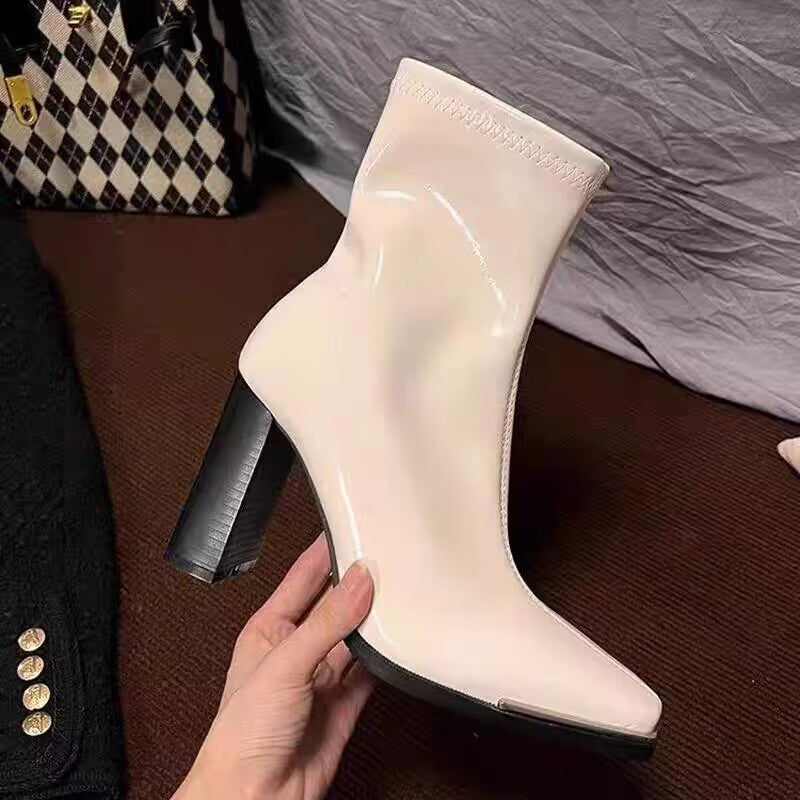 Chunky Square Toe Long High Motorcycle Boots
