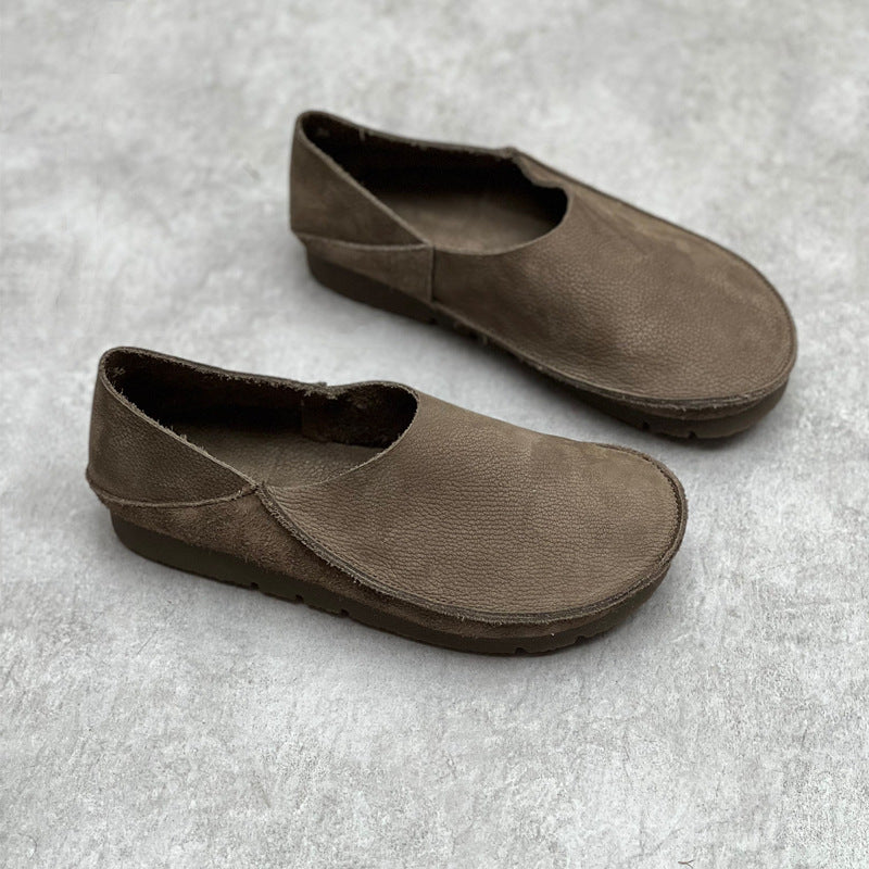 Women's Crafts Genuine Pumps Retro Round Toe Flat Bottom Comfortable Two-way Women's Casual Shoes