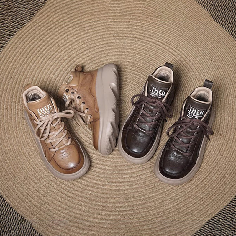 Women's Mom Retro Lace Up Round Toe High Top Ankle Single Boots