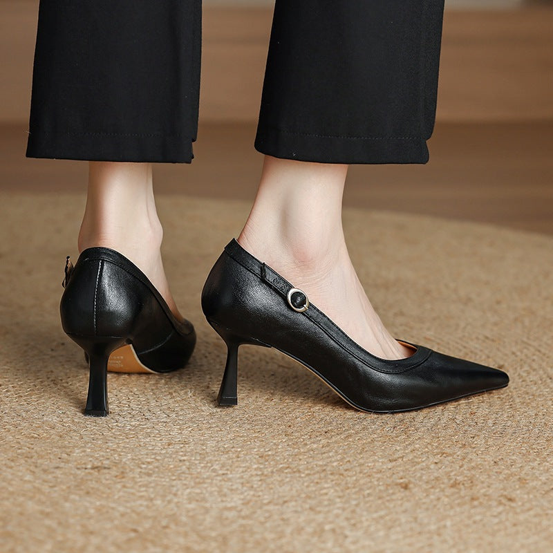 Women's Stiletto High Sheepskin Pointed Toe Low-cut Plus Heels