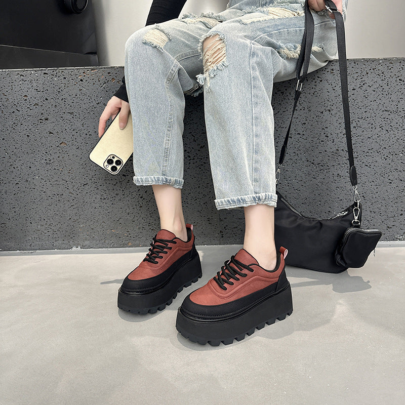 Women's Retro Color Matching Platform Small Height Women's Casual Shoes