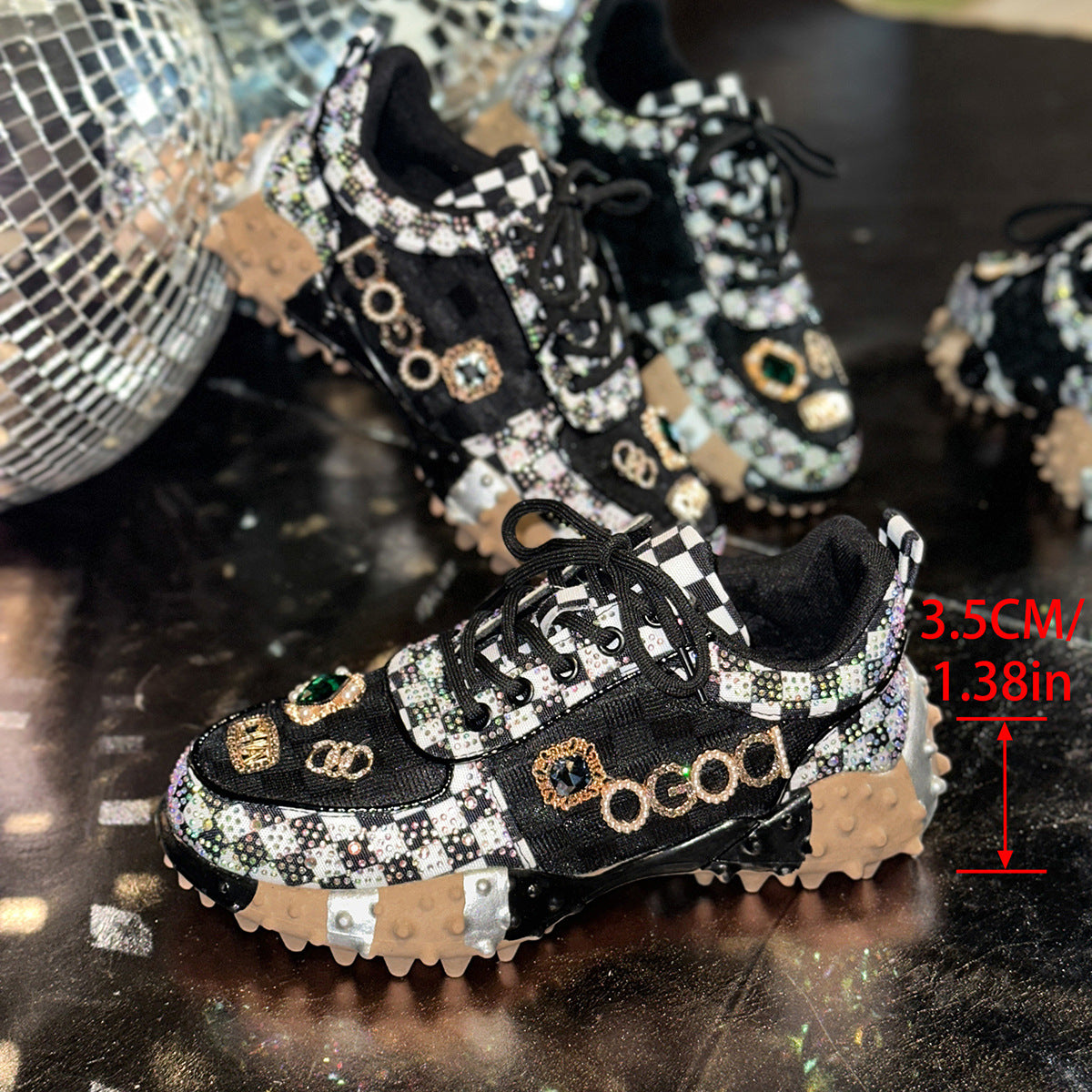 Women's Letter Pumps Rhinestone Durian Bottom Muffin Mesh Women's Sports Shoes