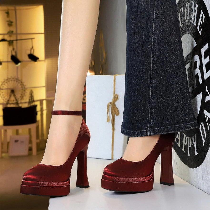Women's Satin High Low-cut Waterproof Platform Chunky Women's Fashion Shoes