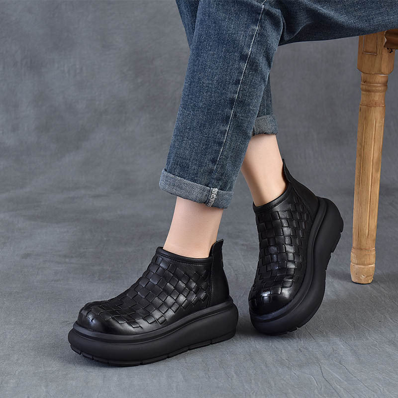 Women's Ankle Vintage Platform With First Layer Of Women's Leather Boots