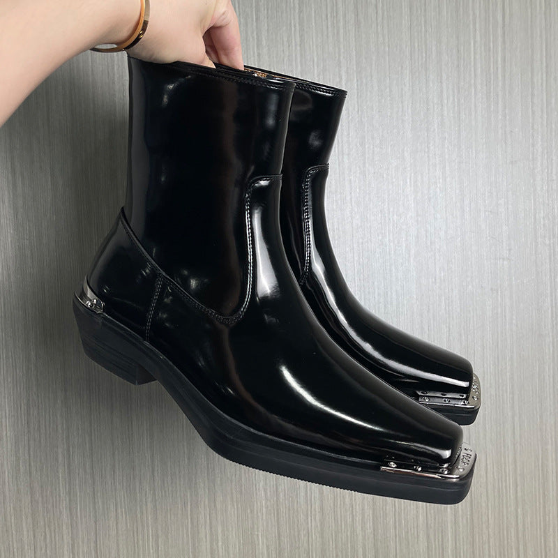 Men's High Square Toe Chelsea Zipper Trendy Men's Martin Boots
