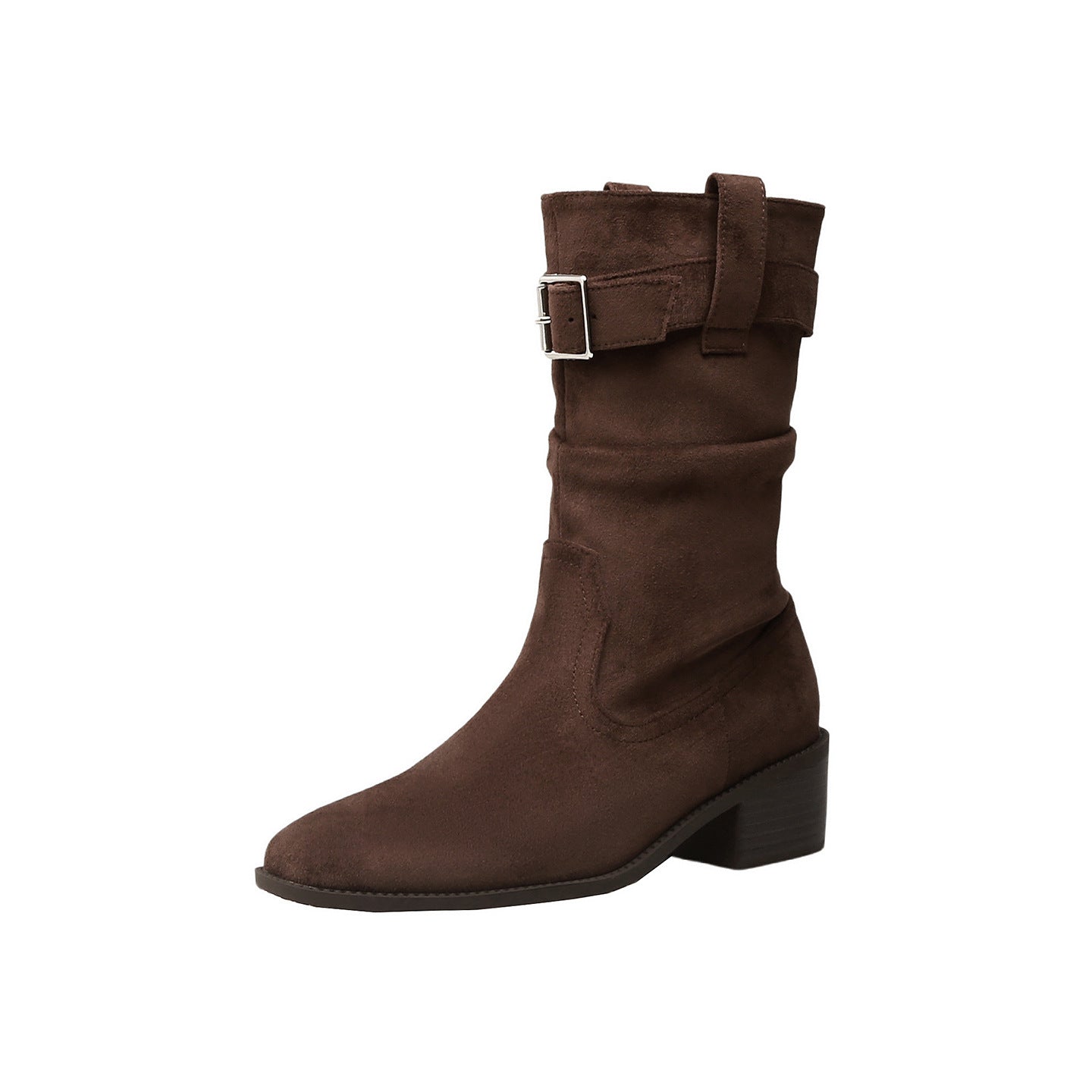 Women's Vintage Suede Chunky Middle Pile Style Short Western Heels