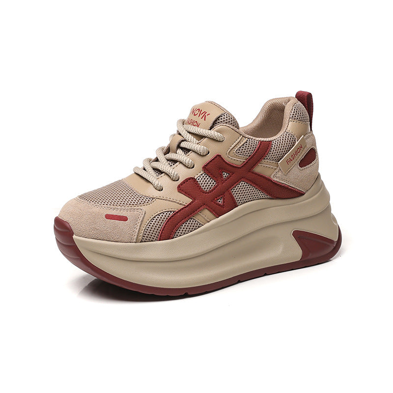 Women's Increasing Insole Mesh Platform Dad Lace Color Block Surface Small Women's Sports Shoes