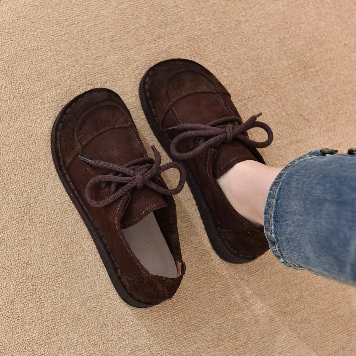 Women's First Layer Cowhide Handmade Retro Pumps Autumn Comfortable Soft Bottom Casual Shoes