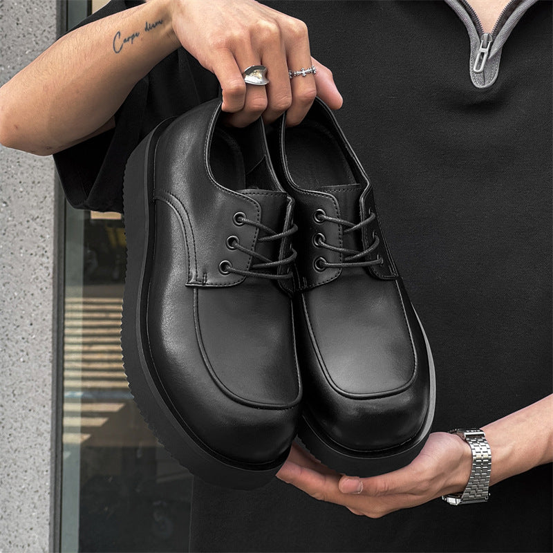 Men's Classic Retro British Style Derby Height Increasing Simple Elegant Men's Casual Leather Shoes