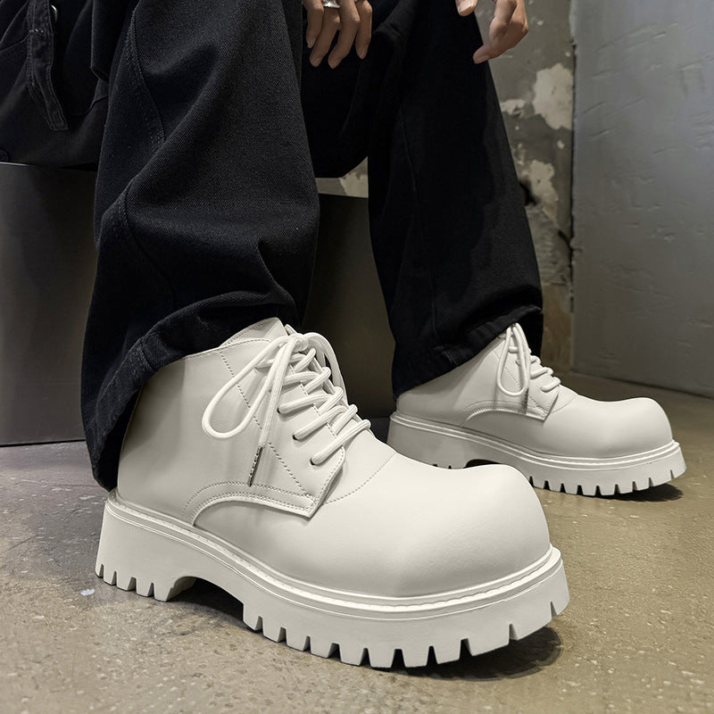 Men's Black Platform Height Increasing Couple Worker Men's Martin Boots