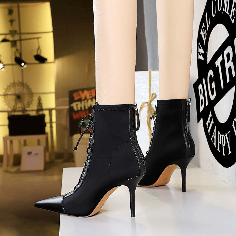 Korean Fashion Sexy Slimming Female Stiletto Shallow Mouth Women's Leather Boots