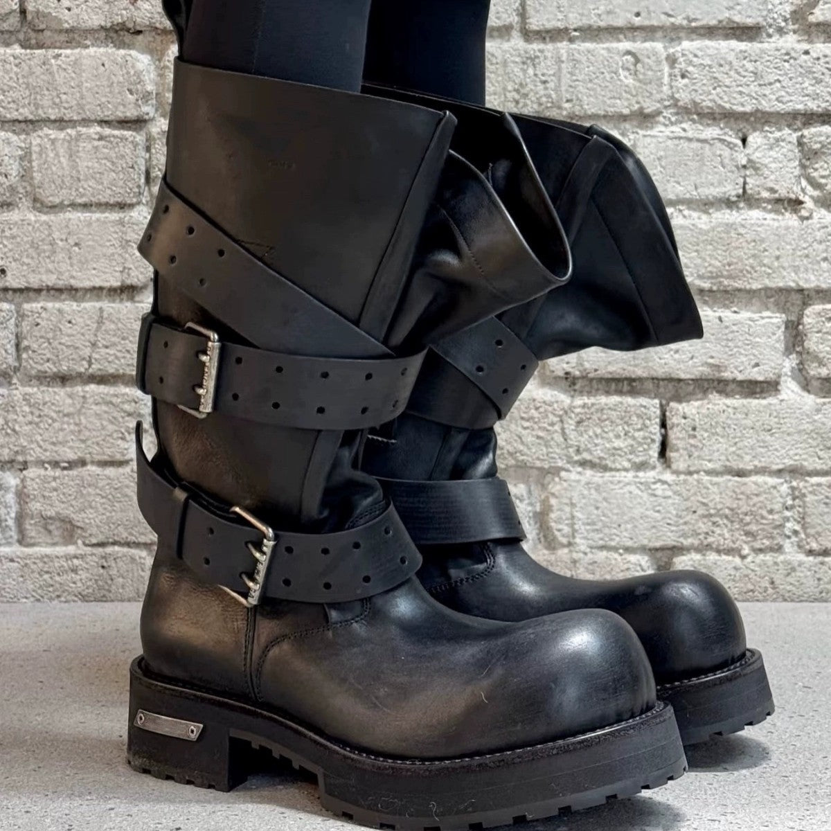 Women's Belt Buckle Poison Liquid Drawstring Big Tube Circumference Thick Boots
