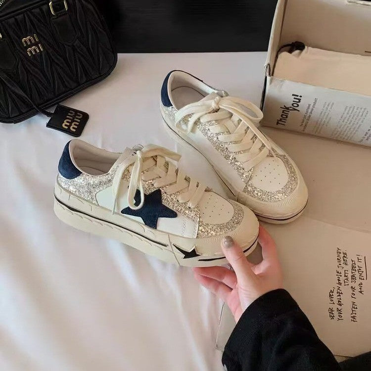 Women's Genuine Sier Bright Platform White Height Women's Sports Shoes