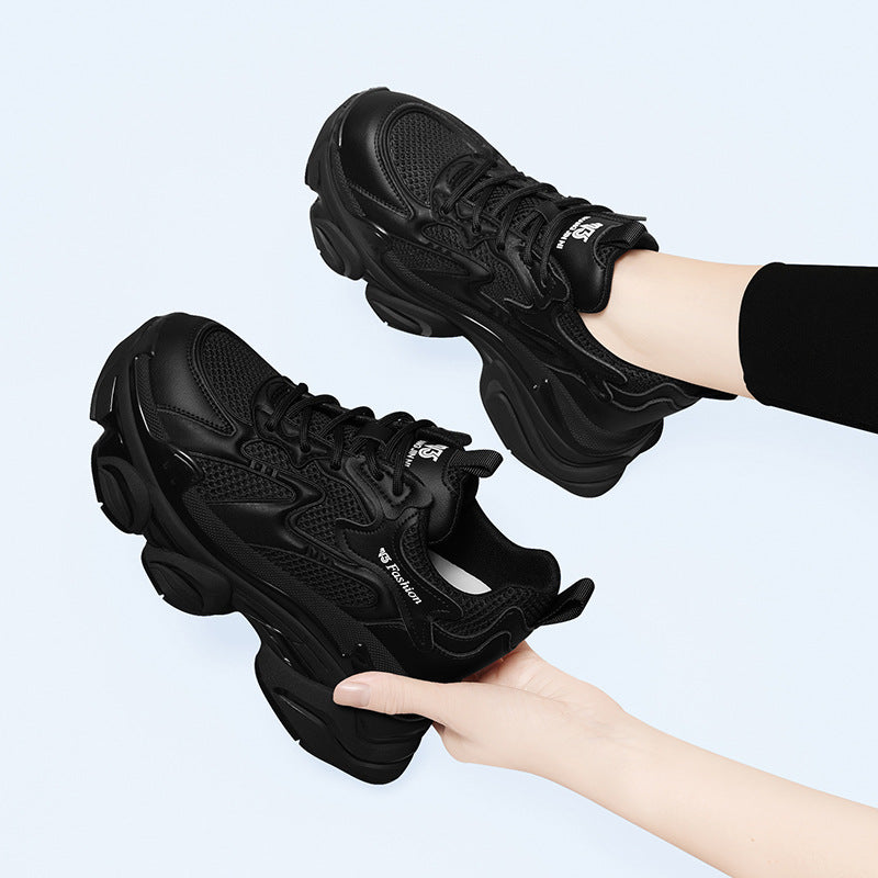Women's Black Platform Dad Show Feet Small-sized Height Increasing Women's Sports Shoes