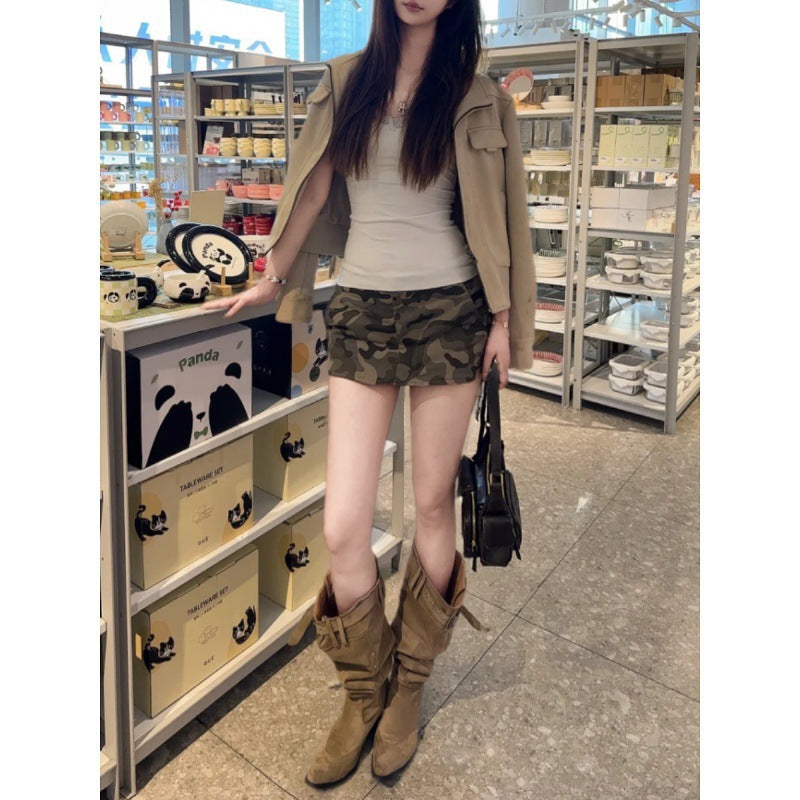 Women's Knee Long Female Khaki Suede Chunky Slimming Pleated Boots