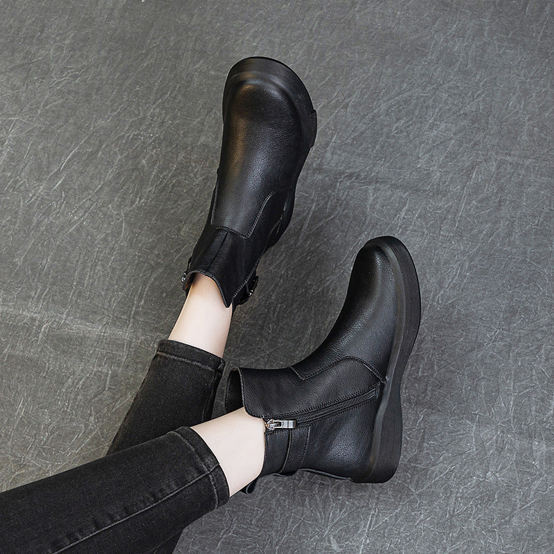 Women's Retro Martin Short Low-cut Thick Bottom Thin Women's Leather Boots