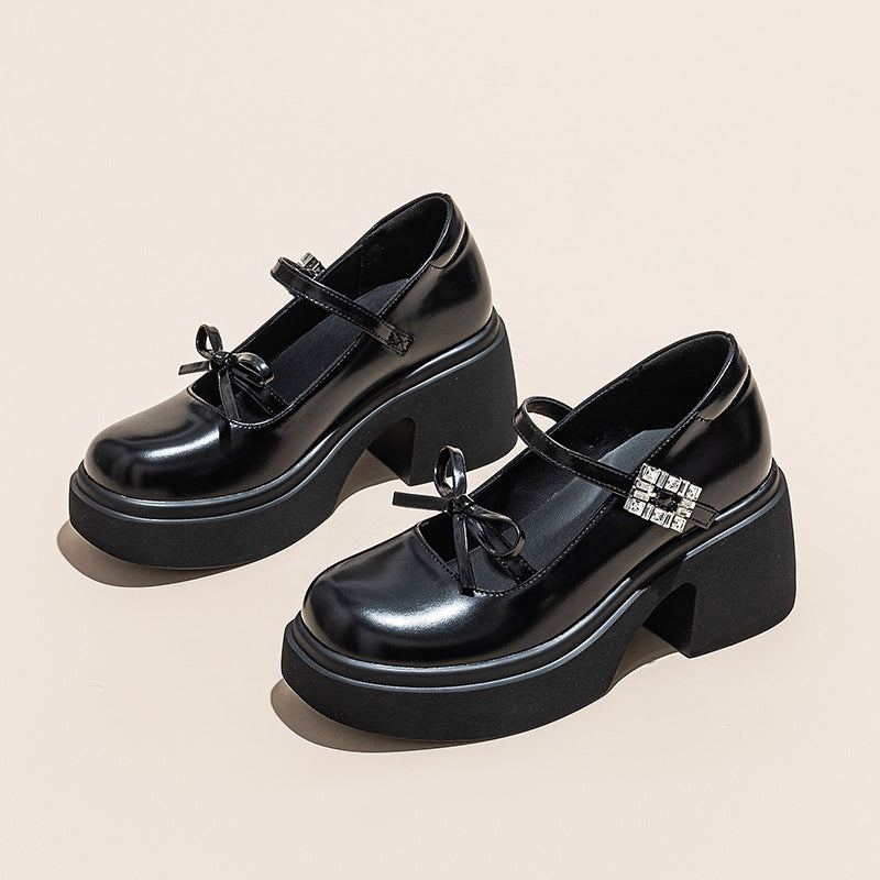 Women's Increasing Insole French Style Chunky Spring Retro British Small Mary Women's Fashion Shoes