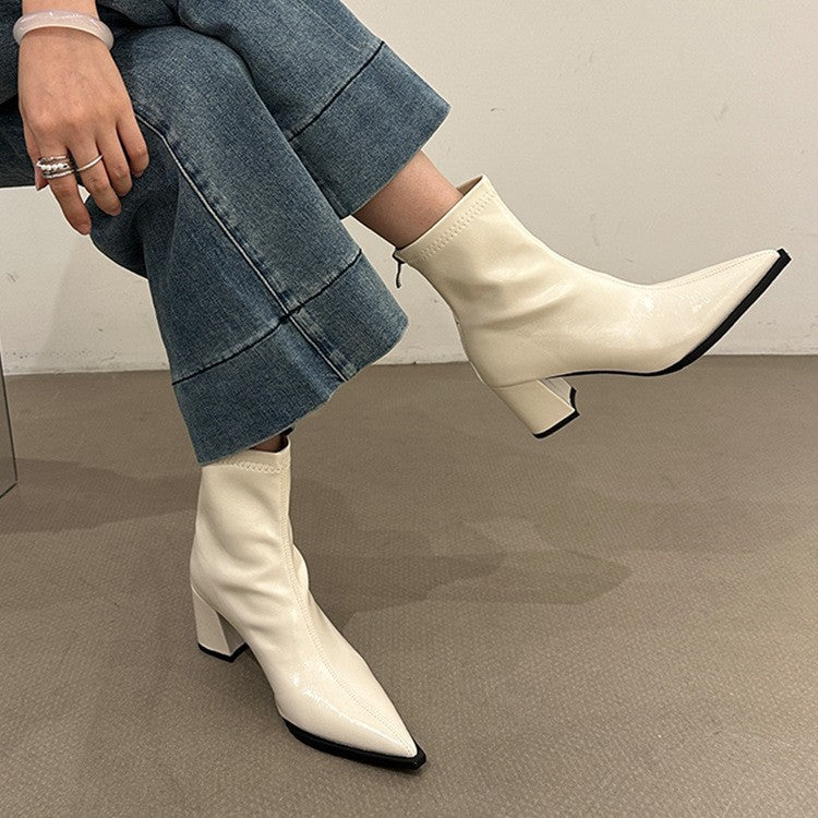 Black High Short Female British Style Women's Leather Boots