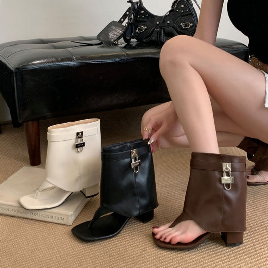 Women's French Minority Toe Thick High Retro Women's Leather Boots