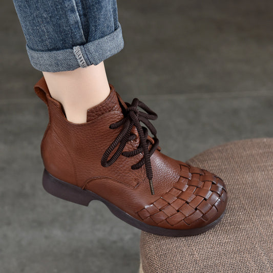 Women's Activity Price Woven Genuine Soft Bottom Ankle Autumn Full Grain Women's Leather Boots