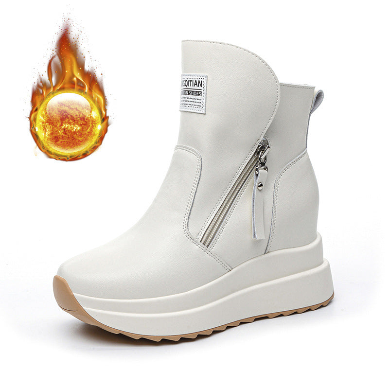 Women's Increasing Insole Flat Platform High Wedge Women's Leather Boots